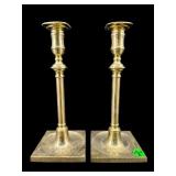 PR OF ANTIQUE BRASS PUSH UP CANDLESTICKS