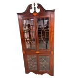 SOLID MAHOGANY URN INLAID CORNER CABINET
