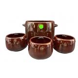 4 PC WEST BEND BROWN POTTERY BEAN POT AND BOWLS
