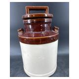 BROWN AND BEIGE STONEWARE SUGAR DECANTER
