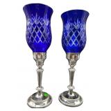 PR OF COBALT CUT TO CLEAR MANTLE ELECTRIC LUSTERS