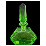 LARGE ART DECO CZECH GREEN CUT GLASS PERFUME