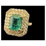 14K NATURAL EMERALD & DIAMOND RING