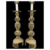 2 LARGE BRASS RETICULATED LAMPS