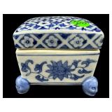 BLUE AND WHITE FLORAL LIDDED TRINKET BOX