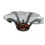 MAHOGANY CLOVER GLASS TOP COCKTAIL TABLE