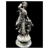 ANTIQUE BRONZE MOTHER AND DAUGHTER ON MARBLE BASE
