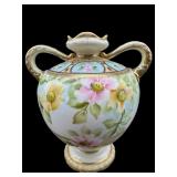ANTIQUE HAND PAINTED NIPPON 2 HANDLED 6 IN VASE