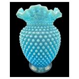 1950S FENTON BLUE OPALESCENT HOBNAIL 8 IN VASE