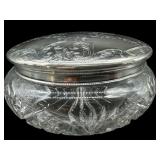 LARGE ANTIQUE CUT GLASS STERLING TOP DRESSER JAR