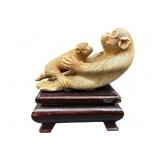 JAPANESE 2 MONKEY NETSUKE ON STAND
