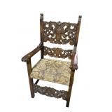 HEAVY CARVED 19TH CENTURY OPEN ARM CHAIR