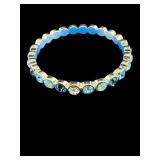 DESIGNER SILVER TONE GEMSTONE BANGLE BRACELET;