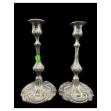 PR OF SILVERPLATE TALL CANDLESTICKS WITH INSERTS