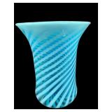 1939 FENTON BLUE OPALESCENT SPIRAL OPTIC VASE