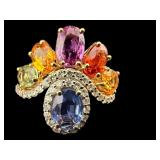 14K CUSTOM MULTI-COLOR SAPPHIRE & DIAMOND RING