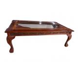 CHERRY INLAID BALL AND CLAW GLASS TOP COFFEE TABLE