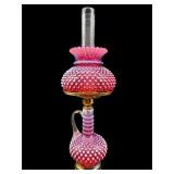 FENTON CRANBERRY HOBNAIL OPALESCENT LAMP WITH