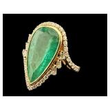 14K NATURAL EMERALD & DIAMOND RING