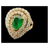 PLATINUM ZAMBIAN NATURAL EMERALD & DIAMOND RING