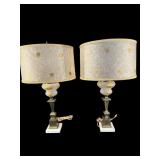 2 HOLYWOOD REGENCY GLASS & BRASS GOLD PAINTED