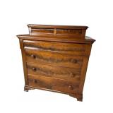 19TH CENT. CROTCH MAHOGANY 6 DRAWER CHEST