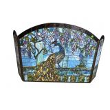 LEADED GLASS PEACOCK FOLDING FIRE SCREEN