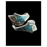 SIGNED TAXCO MEXICO STERLING TURQUOISE FISH RING