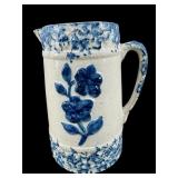 19TH CENTURY BLUE FLOWERED SPONGEWARE STONEWARE