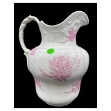 LARGE PINK FLOWER WATER PORCELAIN PITCHER