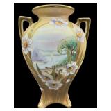 ANTIQUE HAND PAINTED NIPPON PURPLE FLOWERS LAKE