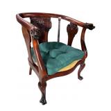 MAHOGANY LIONS HEAD BARREL BACK CHAIR