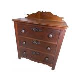 WALNUT 19TH CENT. 3 DRAWER CARVED CHEST