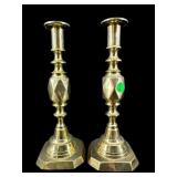PR OF ANTIQUE BRASS PUSH UP CANDLESTICKS