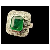 PLATINUM CUSTOM LADIES EMERALD & DIAMOND RING