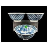 LOT OF 3 BLUE AND WHITE CHINESE BOWLS