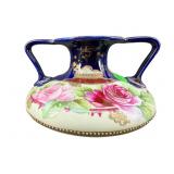 HAND PAINTED NIPPON FOOTED BLUE AND PINK ROSES