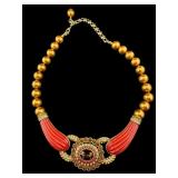 DESIGNER HEIDI DAUS RED BIB RHINESTONE STATEMENT