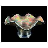 FENTON GREEN CARNIVAL GLASS BLACKBERRY HAT VASE