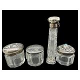 ANTIQUE CUT GLASS POWDER JARS AND PERFUME BOTTLE