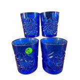 SET OF 4 LIBBEY COBALT BLUE PRESSED GLASS