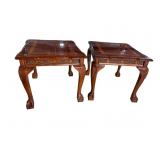 2 CHERRY INLAID BALL AND CLAW END TABLES