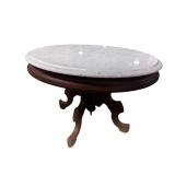 WALNUT VICTORIAN ROUND MARBLE TOP COFFEE TABLE