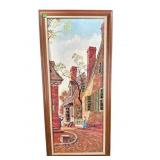 MID CENTURY VILLAGE SCENE PRINT ON BOARD