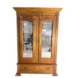 WALNUT VICTORIAN CARVED MIRRORED WARDROBE