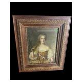 gold ornate oak framed print of lady