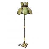 ANTIQUE GREEN URANIUM ONYX BRASS FLOOR LAMP