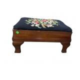SOLID MAHOGANY OGEE NEEDLE POINT STOOL