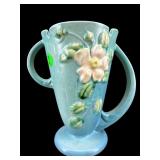 ROSEVILLE POTTERY WHITE ROSE 2 HANDLED VASE