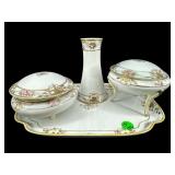 4 PC ANTIQUE HAND PAINTED NIPPON DRESSER SET